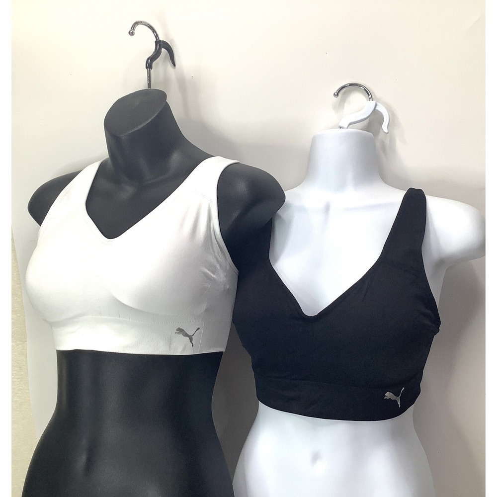 PUMA Size Medium M 2 Pack Sports Bras White Black Seamless Tag Free New Women's